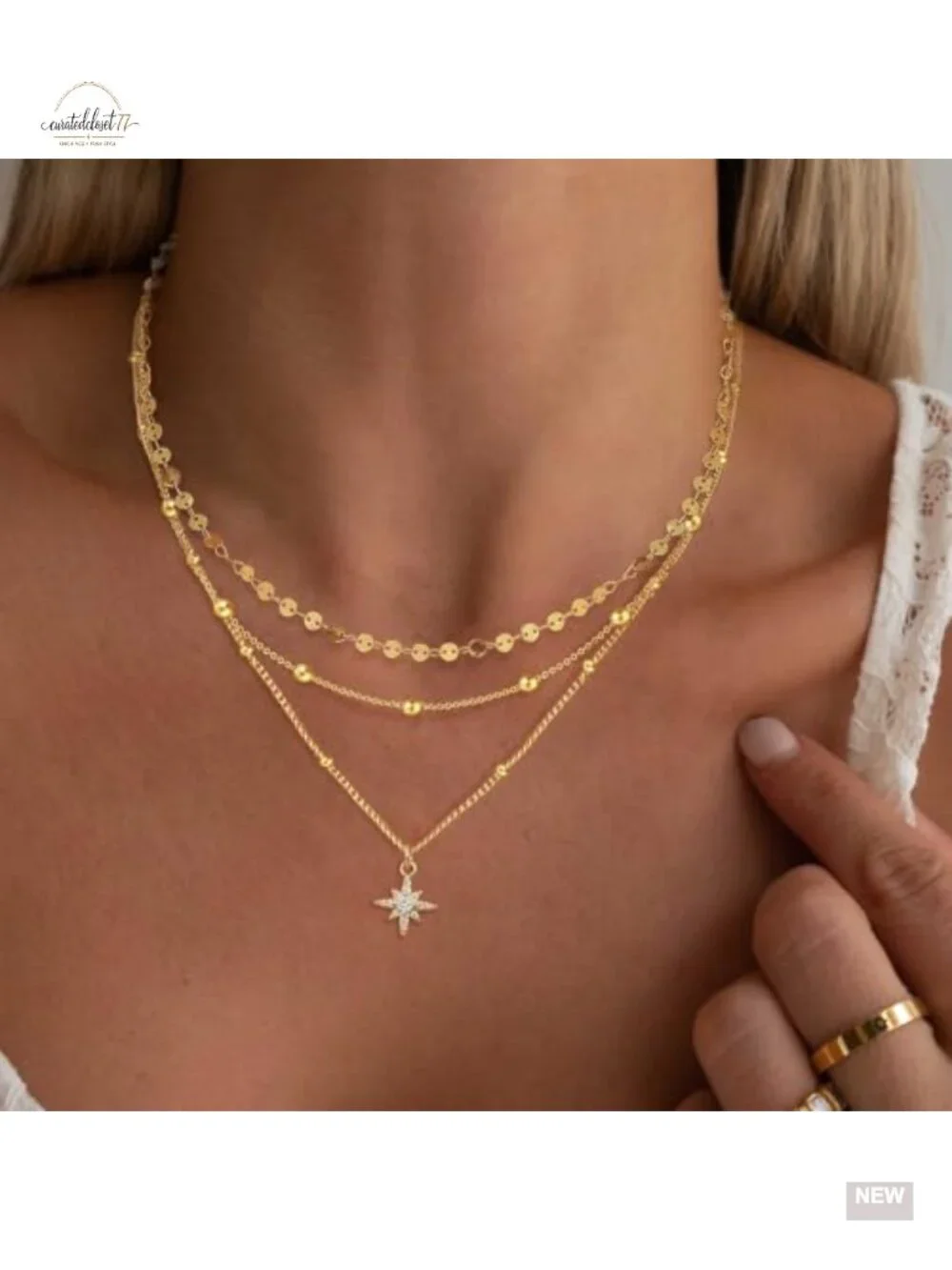 14K Gold Plated Layered Necklace Set Dainty Stacked Choker Pendant